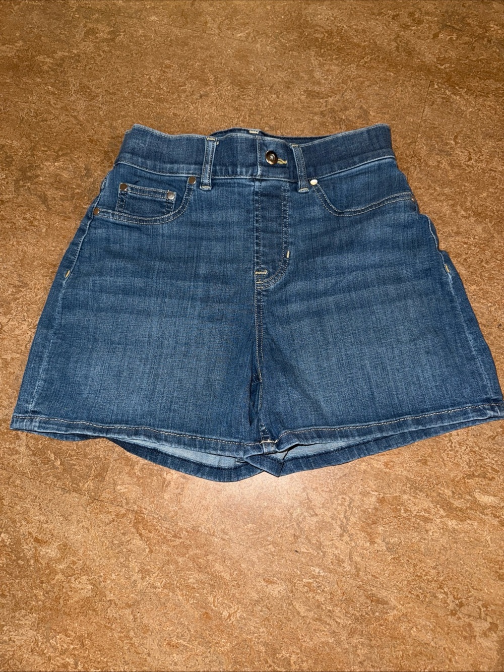 Spanx Small Blue Jean Shorts Stretch Booty Fitted High Rise Slimming Shaping